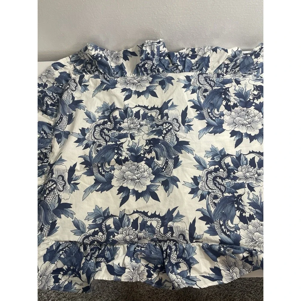 Vintage Ralph Lauren Nanking Standard 2 Shams Porcelain Dragon Blue White Ruffle